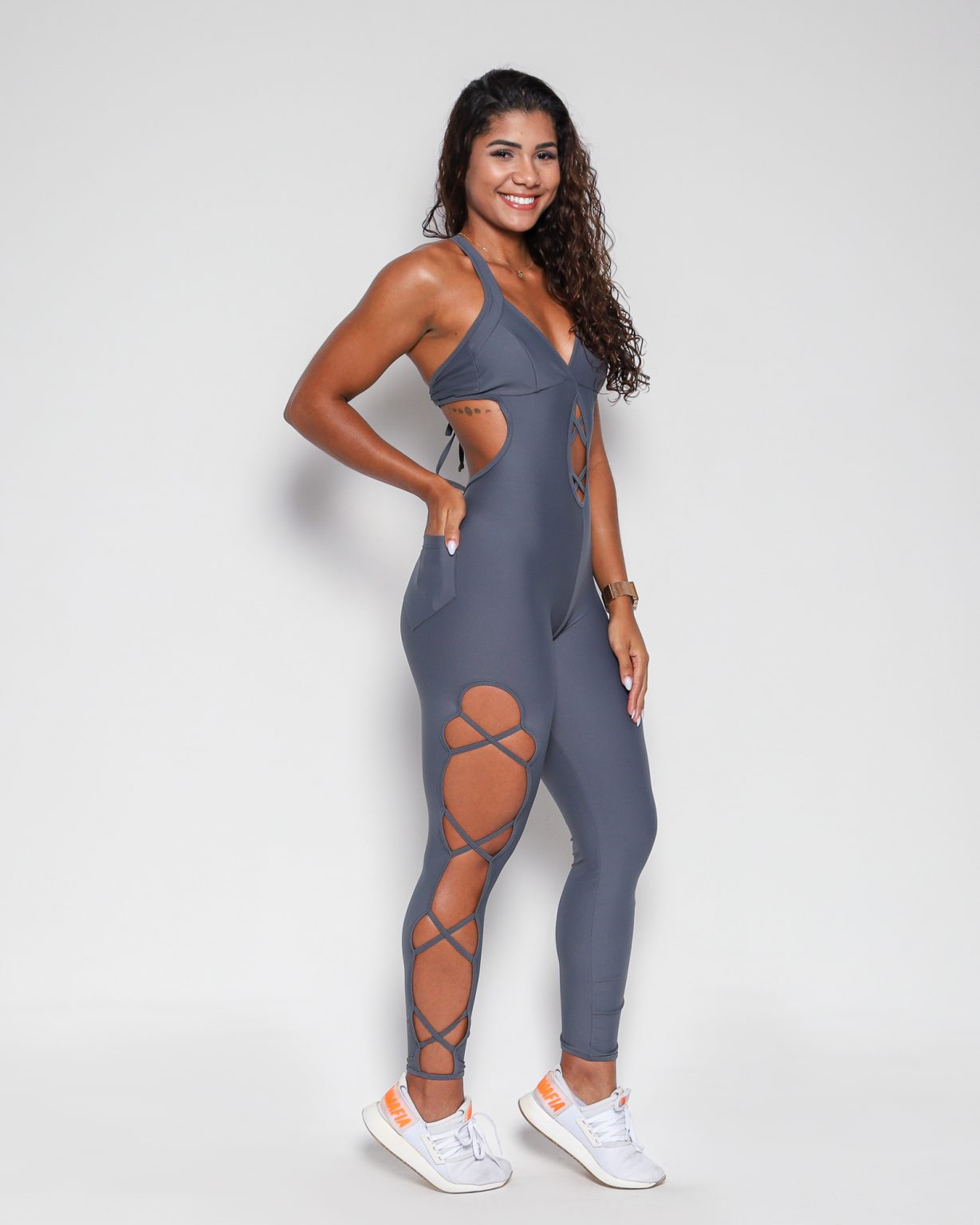 Long Bodysuit Scrunch Cutout (Slate Grey)