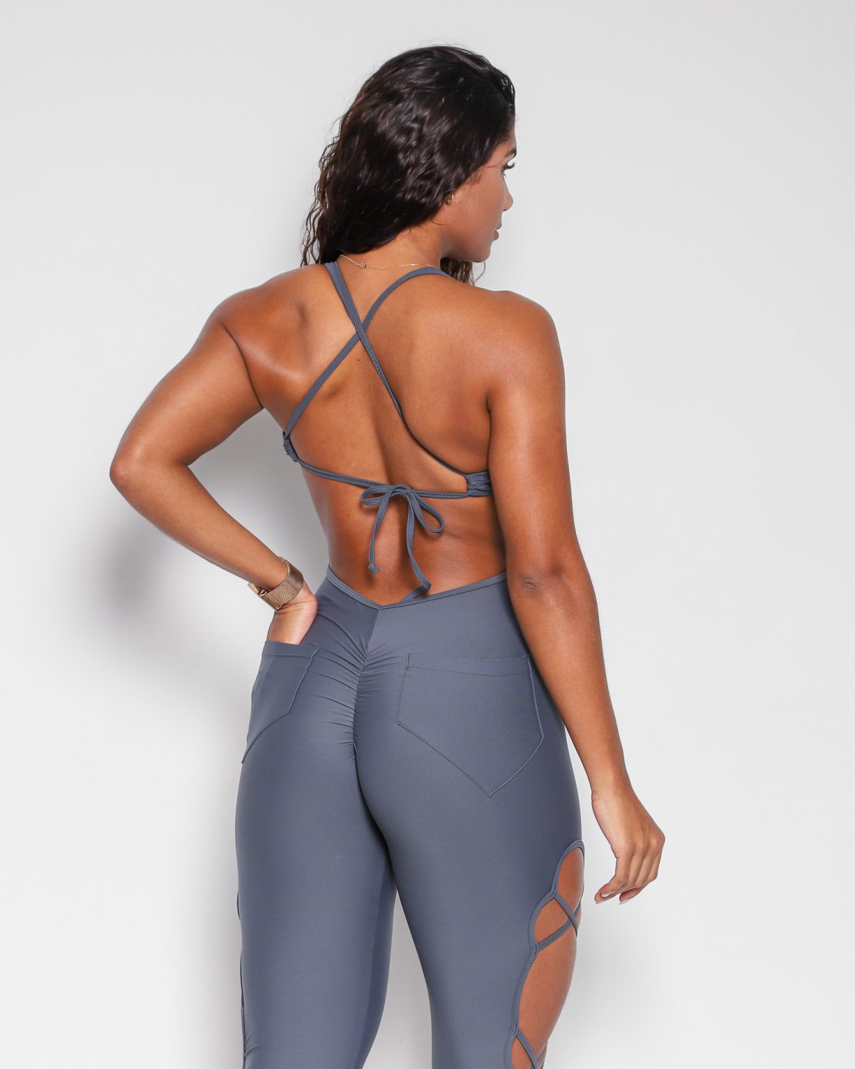 Long Bodysuit Scrunch Cutout (Slate Grey)